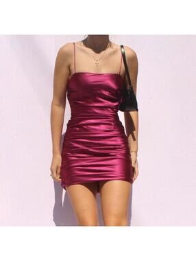 Vintage Y2K Magenta Pink Ruched Satin Mini Dress Small Windsor